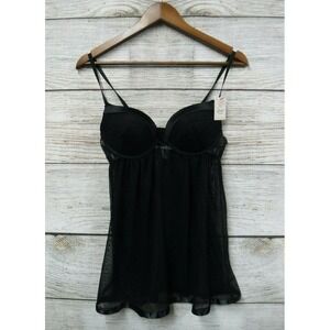 Spree Intimates Babydoll Womens Size Medium Black Pushup Sheer w/ Thong New